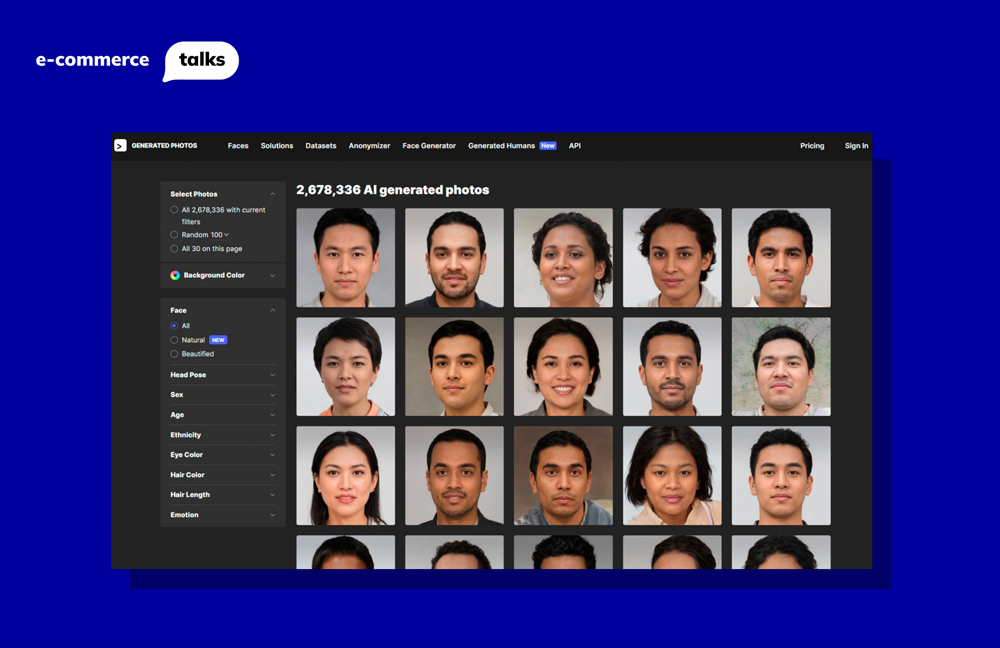 generated.photos is popular among other AI tools for creating photos of non-existing people for e-commerce store