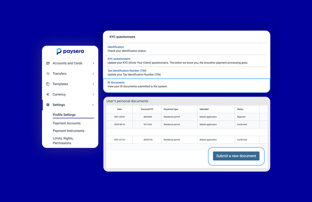 Submit payment reference documents via Paysera.