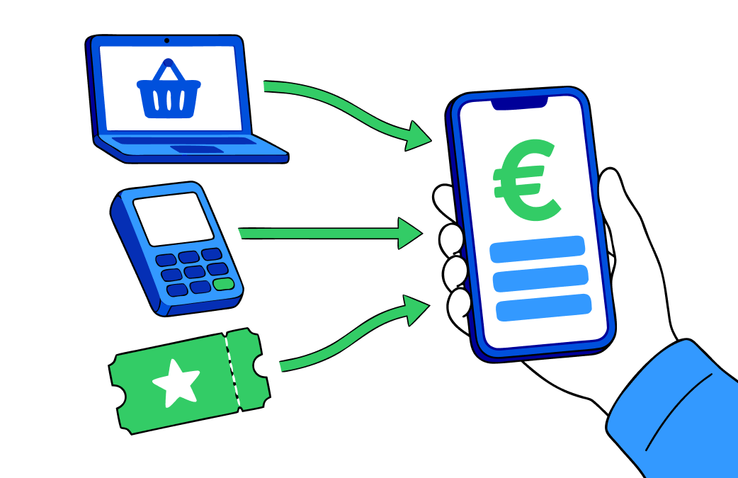 Online shop, POS terminal and event ticket payments flowing into one business account.